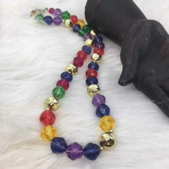 Vintage Rainbow & Gold Bead Necklace - Picture 2 of 6